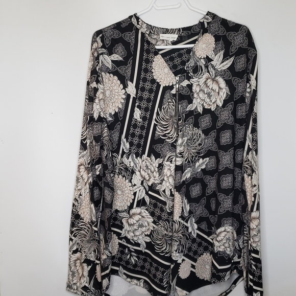 Point Zero Floral 1/4 Zip Long Sleeve Top Pullover Neutral Women's Size XL - Picture 7 of 14